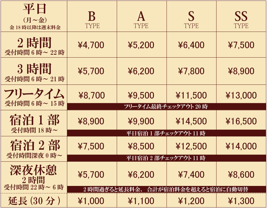 PRICE - 広島のラブホテル| カルティニX (KartiniX) | 比治山エリア